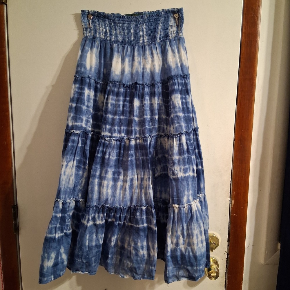 LRL Ralph Lauren Blue Tie Dye Skirt Boho Festival S EUC